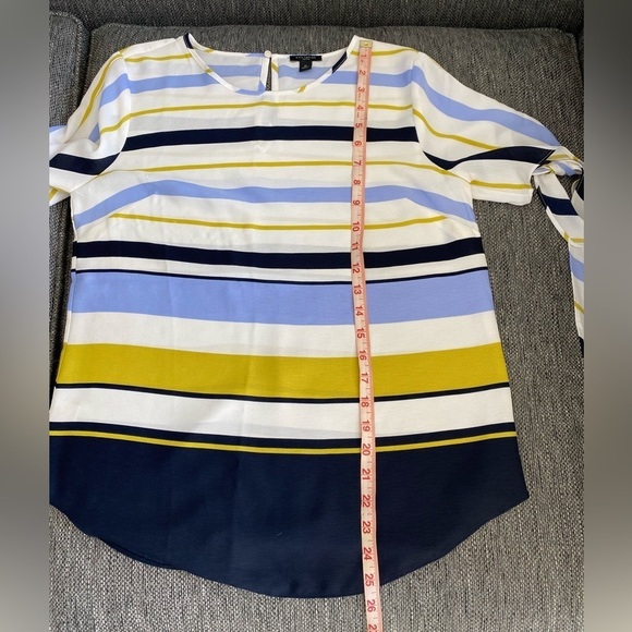 Ann Taylor Tie sleeve blouse blue white striped shirt in size MP good condition - Picture 13 of 16
